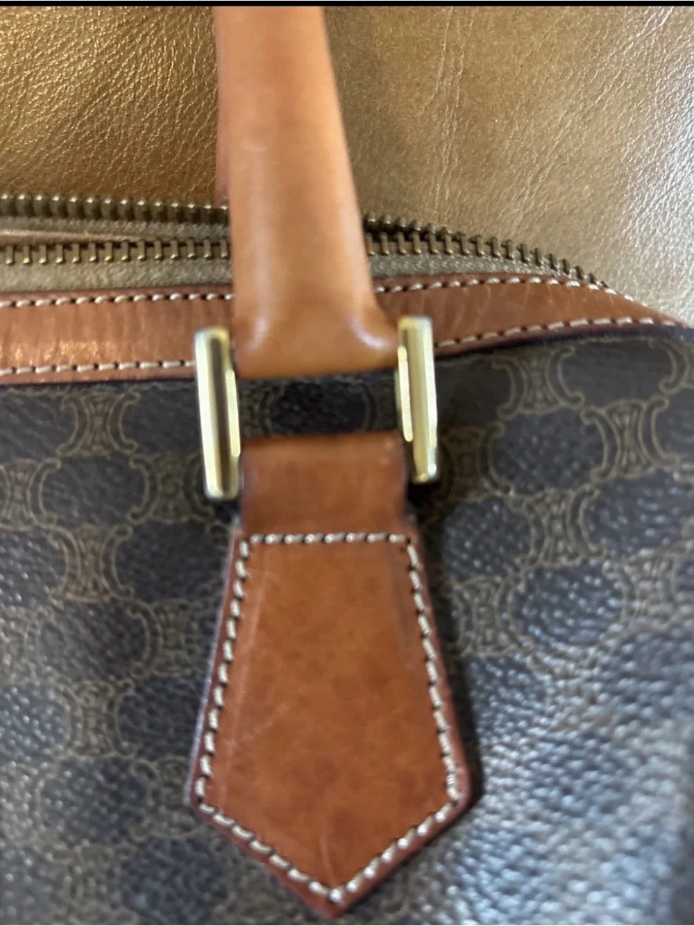 CELINE PVC Leather Mini Boston Bag Brown Camel Macadam Vintage - Picture 5 of 15